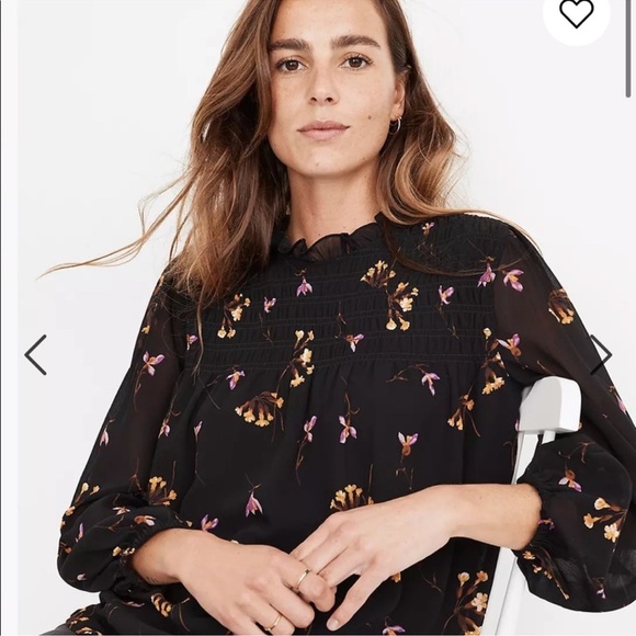 - NWT Madewell Georgette Ruffle-Collar Smocked Top in Falling Freesias B… - Picture 1 of 14